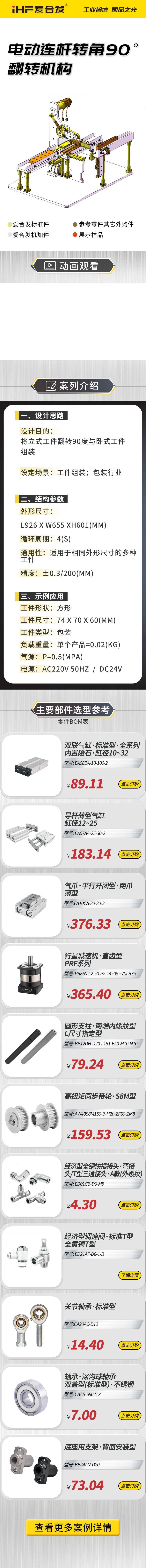 愛合發案例（lì）介紹：電（diàn）動連杆轉角90°翻（fān）轉機構！